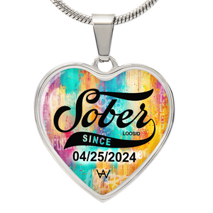 HeartWood Sobriety Gift | Sober Since Heart Necklace with Personalized Date