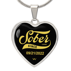 HeartWood Sobriety Gift | Sober Since Heart Necklace w/ Personalized Sober Date