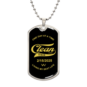 Sobriety Gift | Heart Wood Clean Since Dog Tag with Personalized Date