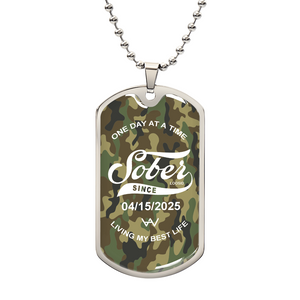 Sobriety Gift | HeartWood Camo Dog Tag Necklace with Personalized Date